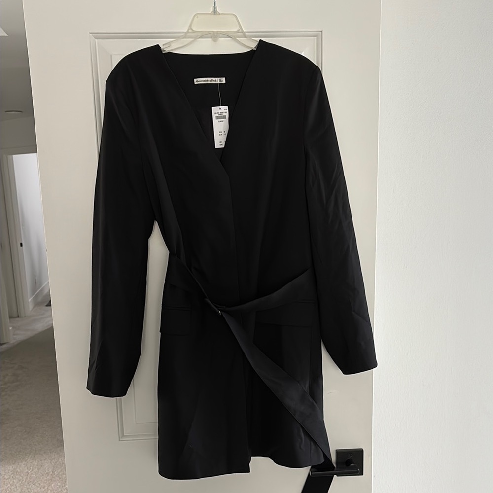 Black Long-Sleeve Belted Blazer Jacket Dress